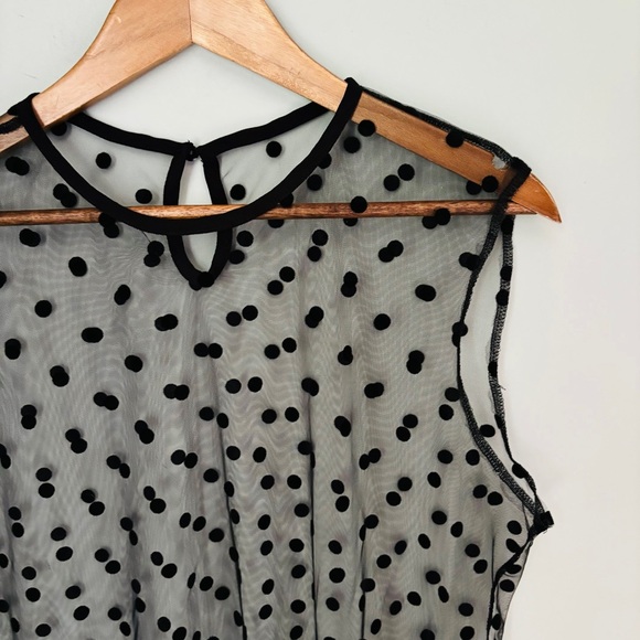SHEIN Tops - SHEIN Black Polka Dot Mesh Sleeveless Blouse